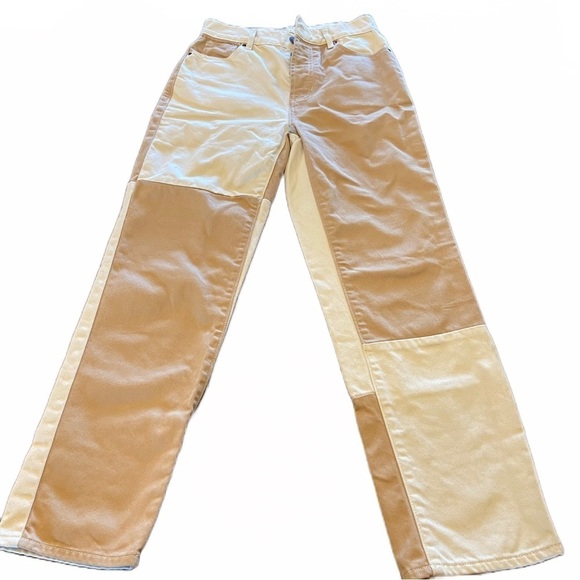 PacSun Women's Color Block Straight Leg Jeans High Rise - Beige and Tan 24 Waist - Picture 2 of 14